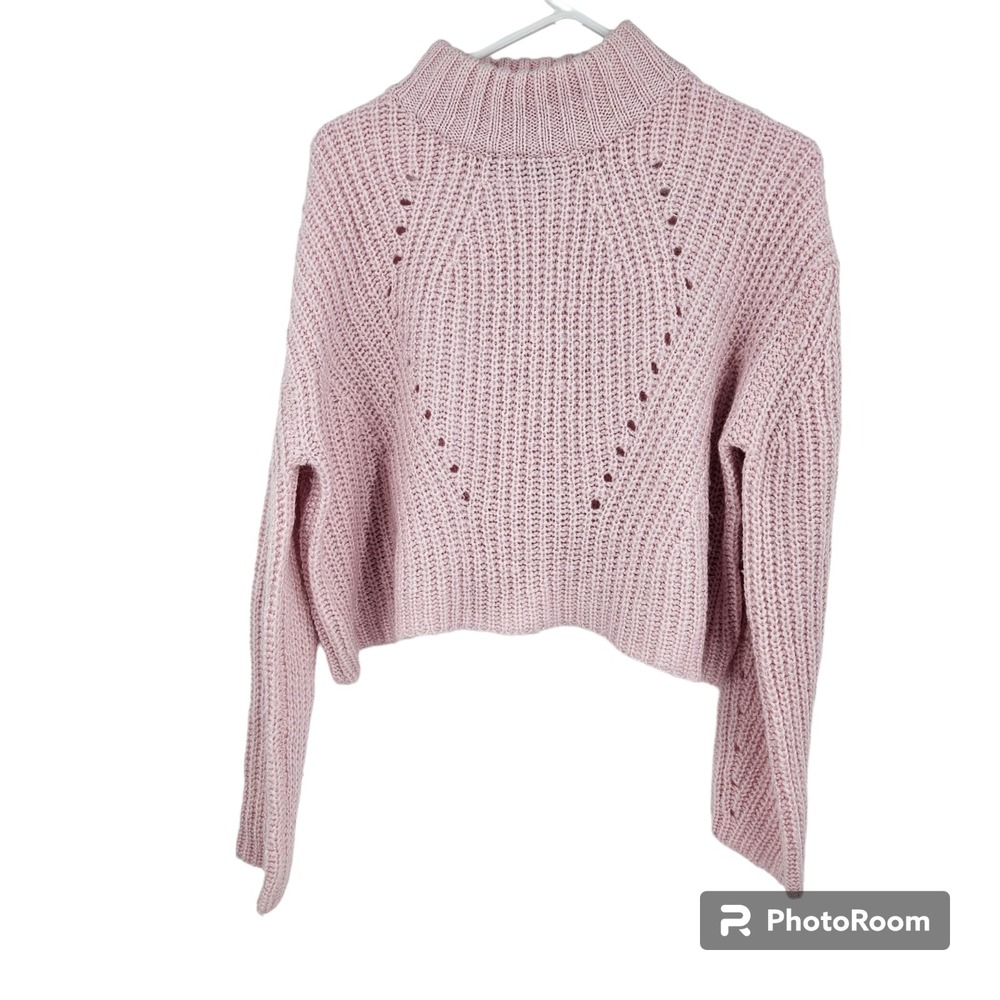 Unif Sweater Pink Chunky Knit Mock Neck Cropped Long Sleeve Pullover Size XS